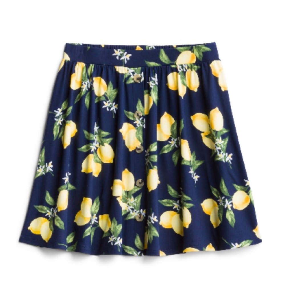 Navy blue & lemons knit skirt with detailing
